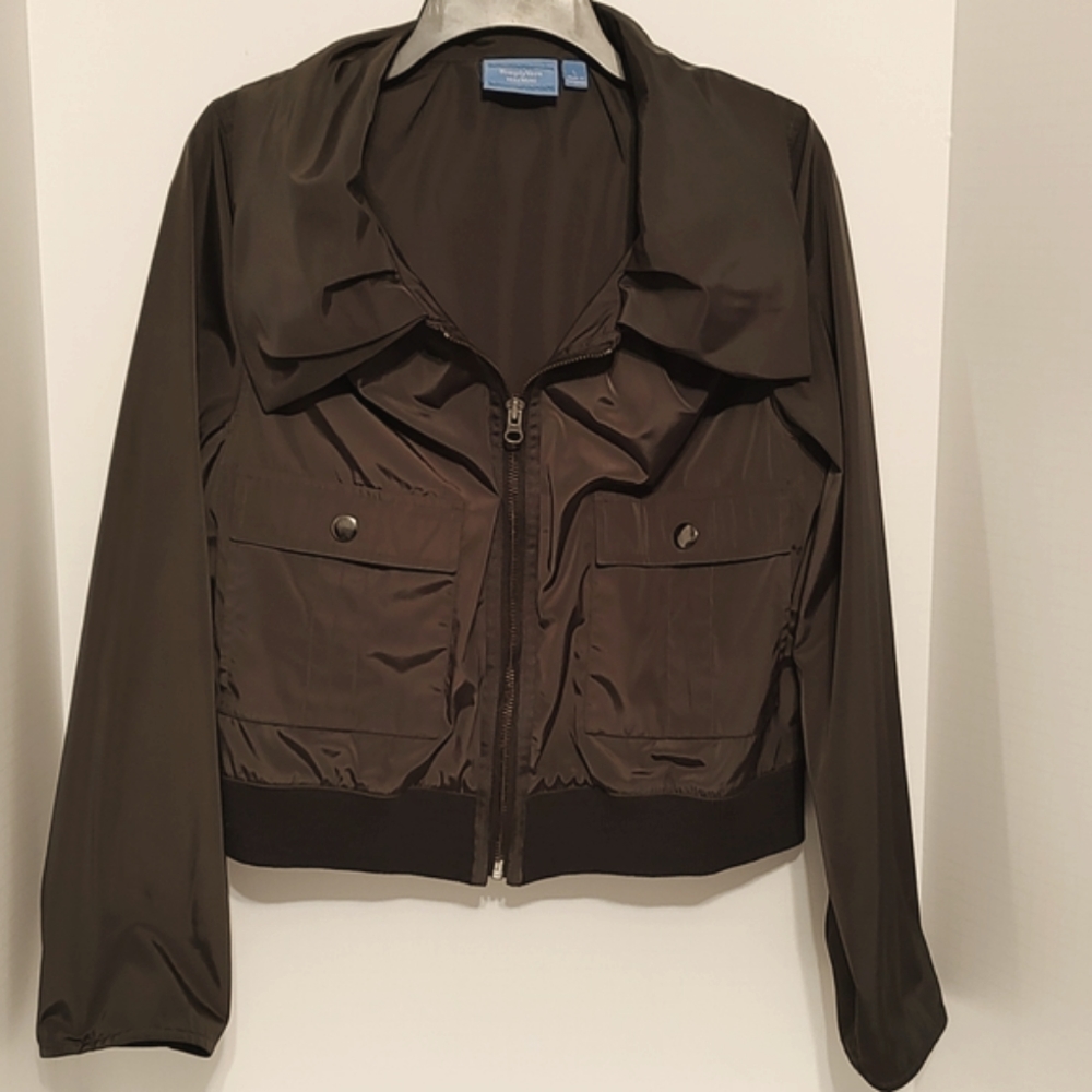 Army Green Vera Wang Nylon Bomber Style Jacket sz Large
